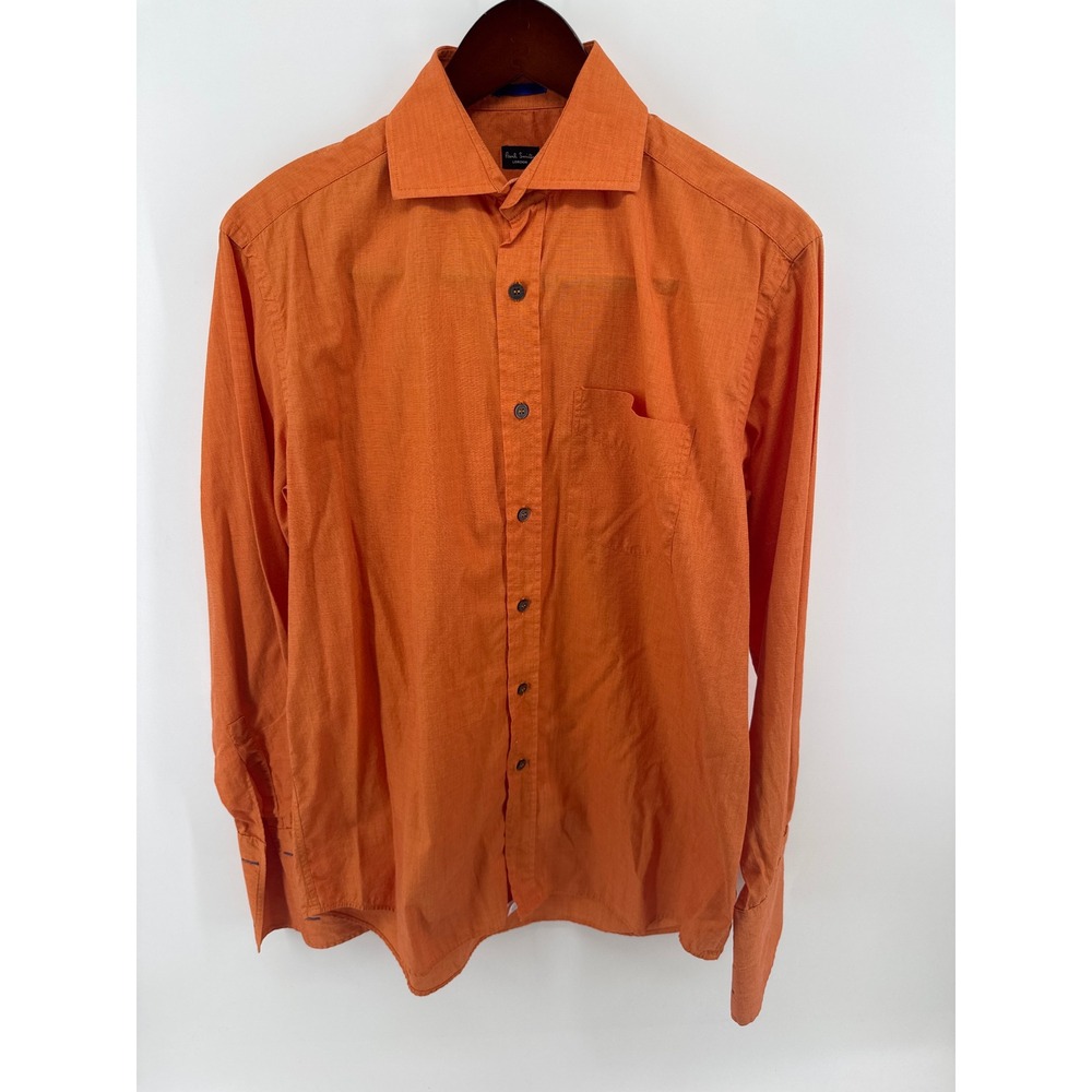 Paul Smith London Mens Orange Cotton Button Down Shirt Made in Italy Long Sleeve